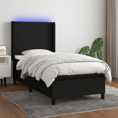 vidaXL Boxspringbett mit Matratze & LED Schwarz 90x190 cm Stoff