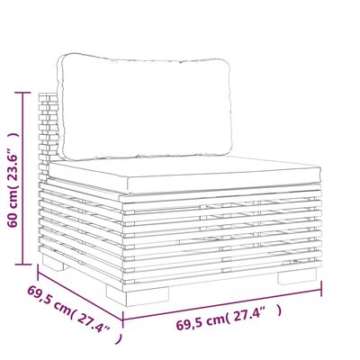 vidaXL Garten-Mittelsofa mit Dunkelgrauen Kissen Massivholz Teak