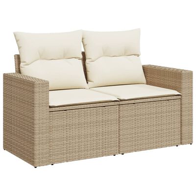 vidaXL 10-tlg. Garten-Sofagarnitur mit Kissen Beige Poly Rattan