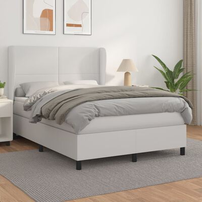 vidaXL Boxspringbett mit Matratze Weiß 140x200 cm Kunstleder