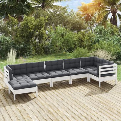 vidaXL 7-tlg. Garten-Lounge-Set mit Kissen Weiß Kiefer Massivholz