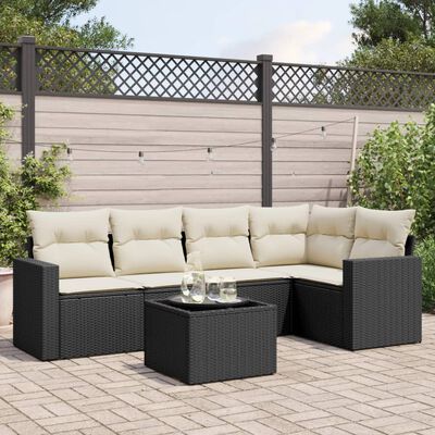 vidaXL 6-tlg. Garten-Sofagarnitur mit Kissen Schwarz Poly Rattan