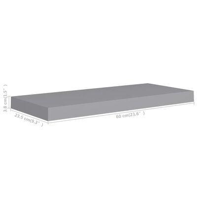 vidaXL Schweberegal Grau 60x23,5x3,8 cm MDF