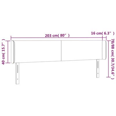 vidaXL Kopfteil mit Ohren Dunkelgrau 203x16x78/88 cm Samt