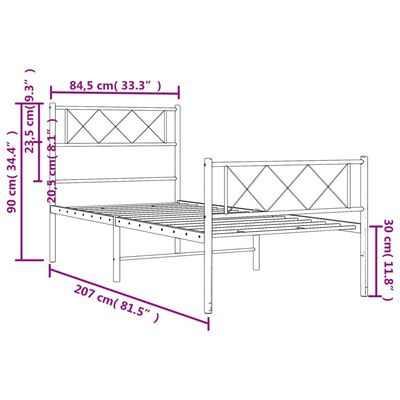 vidaXL Bettgestell mit Kopf- und Fußteil Metall Weiß 80x200 cm