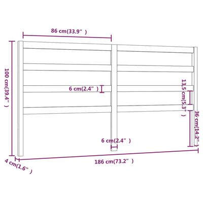 vidaXL Kopfteil Grau 186x4x100 cm Massivholz Kiefer