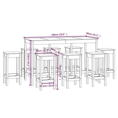 vidaXL 9-tlg. Bar-Set Schwarz Massivholz Kiefer