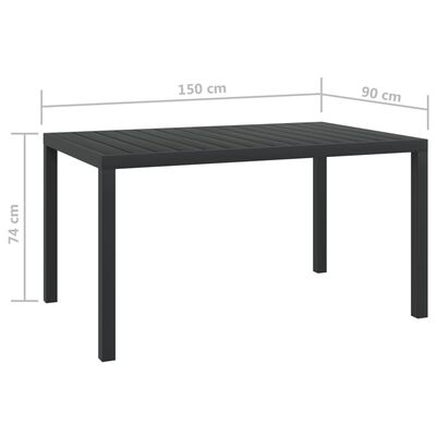 vidaXL Gartentisch Schwarz 150x90x74 cm Aluminium und WPC