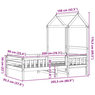 vidaXL Massivholzbett mit Dach 90x200 cm Kiefer