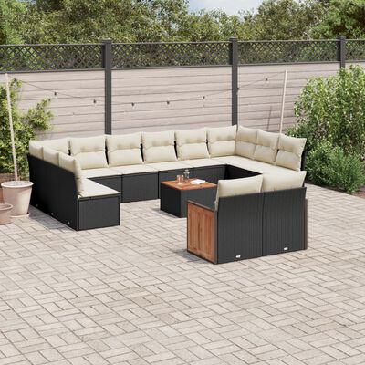 vidaXL 13-tlg. Garten-Sofagarnitur mit Kissen Schwarz Poly Rattan