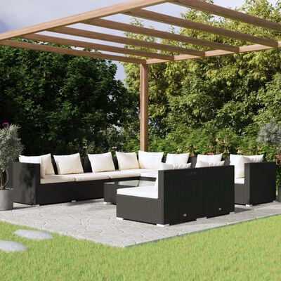 vidaXL 10-tlg. Garten-Lounge-Set mit Kissen Schwarz Poly Rattan