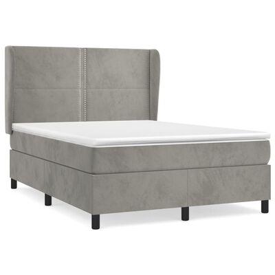 vidaXL Boxspringbett mit Matratze Hellgrau 140x200 cm Samt