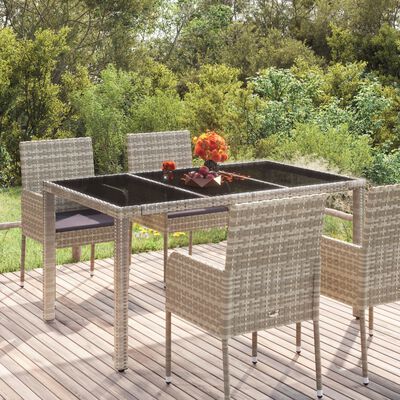 vidaXL Gartentisch mit Glasplatte Grau 150x90x75 cm Poly Rattan