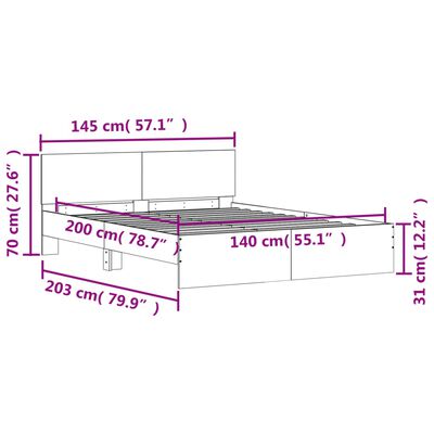 vidaXL Bettgestell mit Kopfteil Sonoma-Eiche 140x200 cm