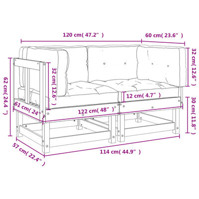 vidaXL Ecksofas mit Kissen 2 Stk. Weiß Massivholz Kiefer