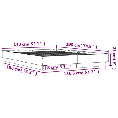 vidaXL Bettgestell mit LED Grau Sonoma-Eiche 140x190 cm