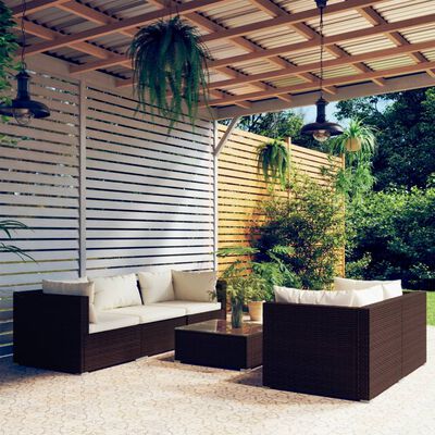 vidaXL 6-tlg. Garten-Lounge-Set mit Auflagen Poly Rattan Braun