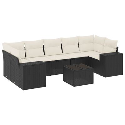 vidaXL 8-tlg. Garten-Sofagarnitur mit Kissen Schwarz Poly Rattan