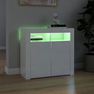 vidaXL Sideboard mit LED-Leuchten Hochglanz-Weiß 80x35x75 cm