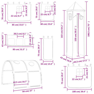 vidaXL Kinderhochbett mit Turm Blau 90x200 cm Massivholz Kiefer