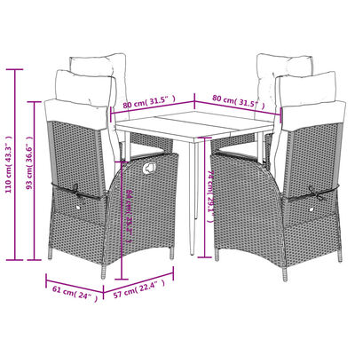 vidaXL 5-tlg. Garten-Essgruppe mit Kissen Beige Poly Rattan