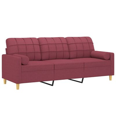 vidaXL 3-Sitzer-Sofa mit Zierkissen Weinrot 180 cm Stoff