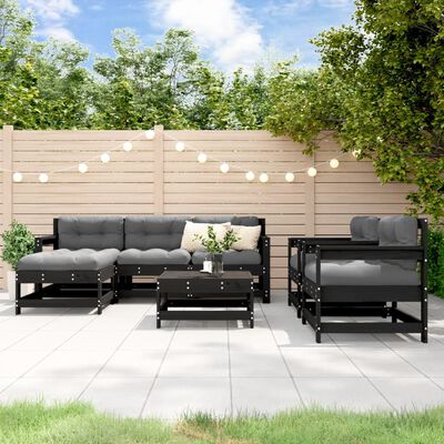 vidaXL 7-tlg. Garten-Lounge-Set mit Kissen Schwarz Massivholz