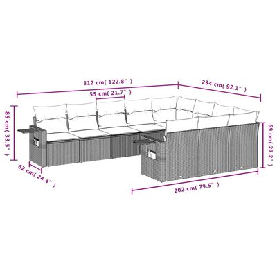 vidaXL 10-tlg. Garten-Sofagarnitur mit Kissen Schwarz Poly Rattan