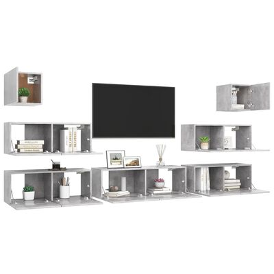 vidaXL 7-tlg. TV-Schrank-Set Betongrau Holzwerkstoff