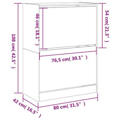 vidaXL Schuhschrank mit 2 Klappen Sonoma-Eiche 80x42x108 cm