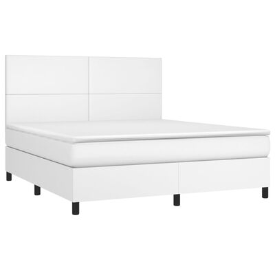 vidaXL Boxspringbett mit Matratze Weiß 180x200 cm Kunstleder