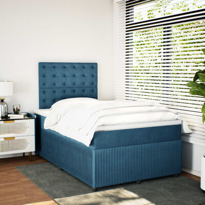 vidaXL Boxspringbett mit Matratze Blau 120x190 cm Samt