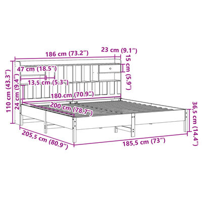 vidaXL Massivholzbett mit Regal ohne Matratze Weiß 180x200 cm Kiefer