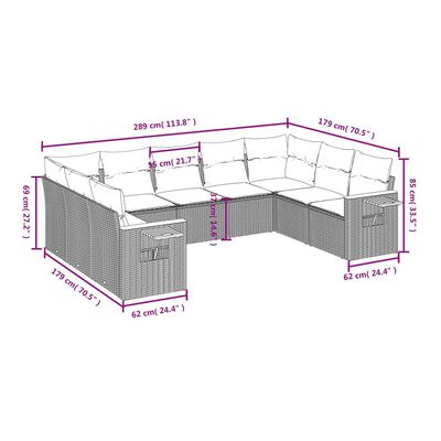 vidaXL 9-tlg. Garten-Sofagarnitur mit Kissen Schwarz Poly Rattan