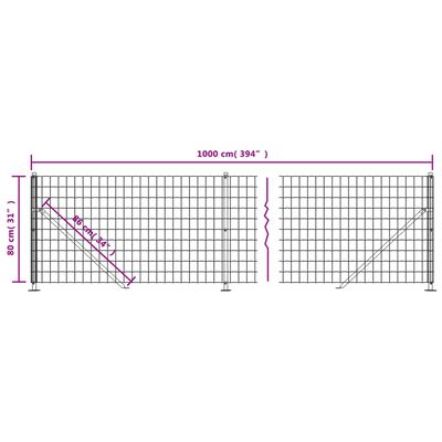 vidaXL Maschendrahtzaun mit Bodenflansch Anthrazit 0,8x10 m