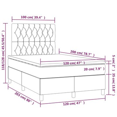 vidaXL Boxspringbett mit Matratze & LED Taupe 120x200 cm Stoff