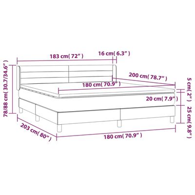 vidaXL Boxspringbett mit Matratze Dunkelgrau 180x200 cm Stoff