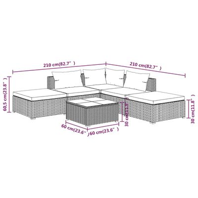 vidaXL 6-tlg. Garten-Lounge-Set mit Kissen Poly Rattan Grau