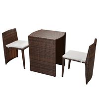 vidaXL 3-tlg. Bistro-Set mit Auflagen Poly Rattan Braun