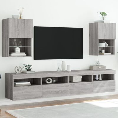 vidaXL TV-Schränke mit LED-Leuchten 2 Stk. Grau Sonoma 40,5x30x60 cm