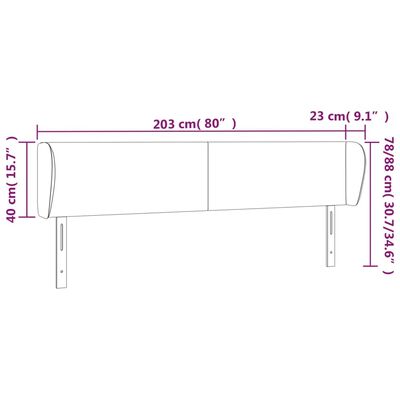 vidaXL Kopfteil mit Ohren Dunkelgrau 203x23x78/88 cm Samt