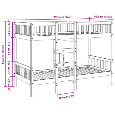 vidaXL Etagenbett Wachsbraun 90x200 cm Massivholz Kiefer