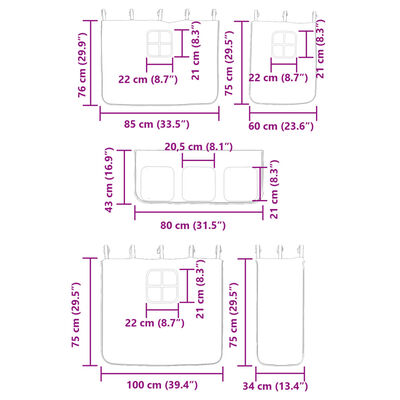 vidaXL Etagenbett mit Vorhängen Weiß Schwarz 90x200 cm Kiefernholz