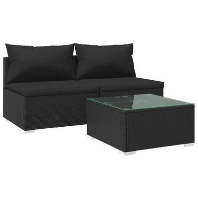 vidaXL 3-tlg. Garten-Lounge-Set mit Kissen Poly Rattan Schwarz