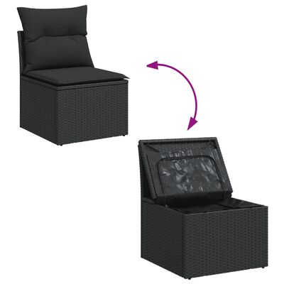 vidaXL 8-tlg. Garten-Sofagarnitur mit Kissen Schwarz Poly Rattan