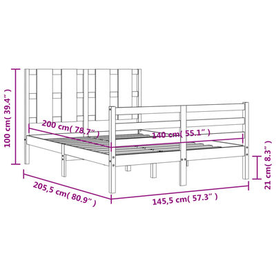 vidaXL Massivholzbett mit Kopfteil 140x200 cm