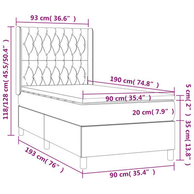 vidaXL Boxspringbett mit Matratze & LED Creme 90x190 cm Stoff