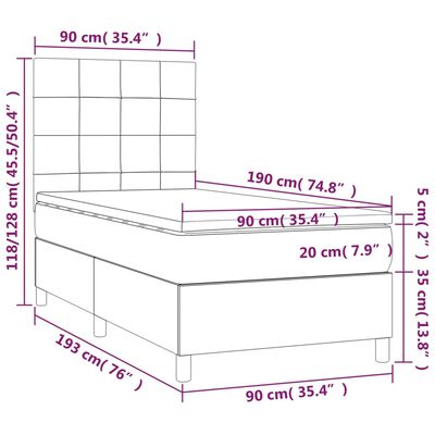 vidaXL Boxspringbett mit Matratze & LED Dunkelgrau 90x190 cm Stoff