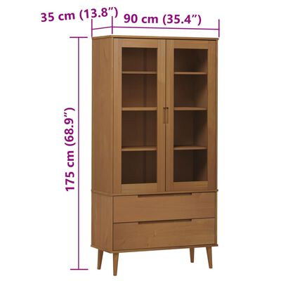 vidaXL Vitrinenschrank MOLDE Braun 90x35x175 cm Massivholz Kiefer