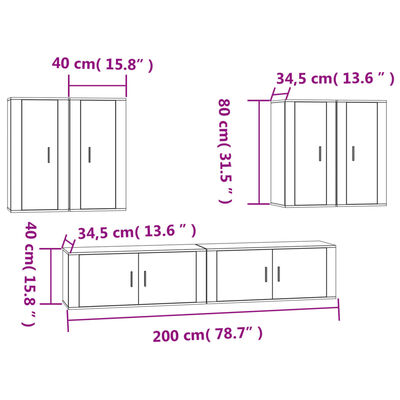 vidaXL 6-tlg. TV-Schrank-Set Räuchereiche Holzwerkstoff